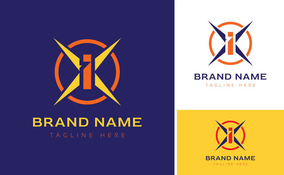 Creative Logo using letters I, X, O for brand business using colors Orange, Blue and Yellow with logo variations of branding designs