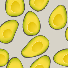 Seamless pattern with avocados. Half avocadoы pattern. Food background. Wallpaper, print, wrapping paper, modern textile design, banner, poster.