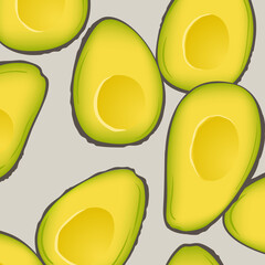 Pattern with avocados. Half avocadoы pattern. Food background. Wallpaper, print, wrapping paper, modern textile design, banner, poster.