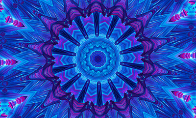 Blue glowing mandala fractal, computer generated abstract background