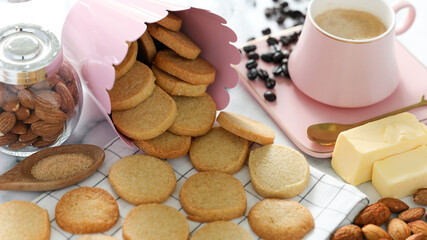 Homemade healthy dessert almonds cookies, contain almonds flour and butter with monk fruit sweeteners, for low carbohydrate diet. Healthy foods or Low-Carb Diet concept.