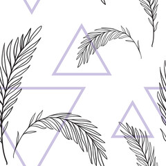 Seamless pattern with sprigs and with triangles. minimalistic pattern.