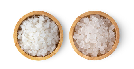 Sale Candy Rock sugar in wood bowl isolated on white background