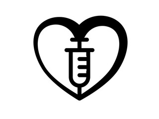 Vaccine campaign icon illustration. Vaccine syringe in a heart shape.