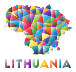 Lithuania - colorful low poly country shape. Multicolor geometric triangles. Modern trendy design. Vector illustration.