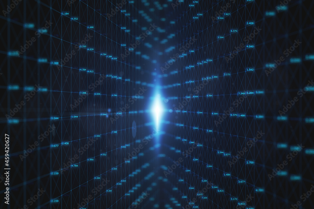Poster creative glowing blue cyber big data background. technology and innovation concept. 3d rendering.