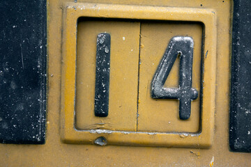Written Wording in Distressed Typography Found Number Fourteen, 14,