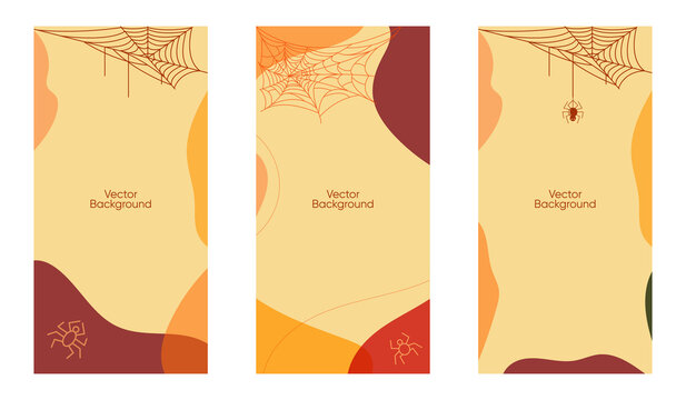 Abstract halloween banner set for social media with spots and pumpkins. Orange halloween background. Vector party backdrop 10eps. Ready to use with your photos!