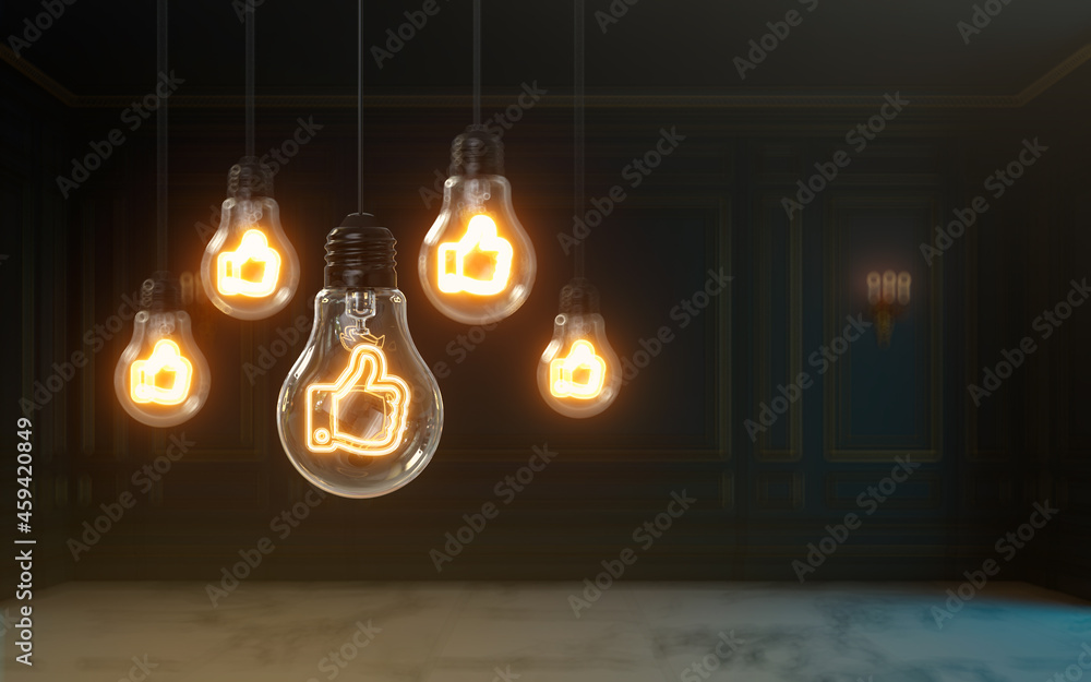 Wall mural 3d rendering like icon glow inside light bulb premium cover photo background for social media post - Wall murals