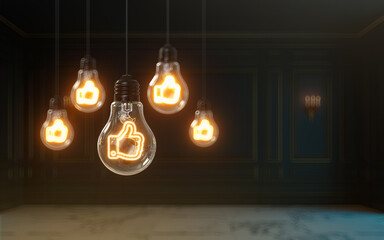 3d rendering like icon glow inside light bulb premium cover photo background for social media post
