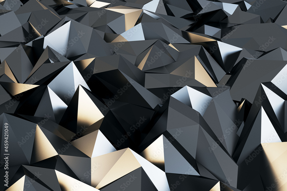 Poster Abstract gray geometric crystal background. Landing page and design concept. 3D Rendering.