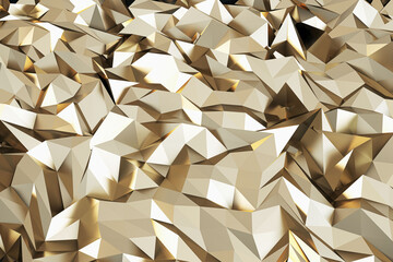 Abstract golden geometric crystal wallpaper. Landing page and design concept. 3D Rendering.