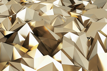 Abstract golden geometric crystal background. Landing page and design concept. 3D Rendering.