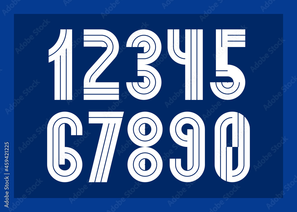 Poster geometric numbers set, vector digits, retro 90s style trendy numerals made with geometry elements, l