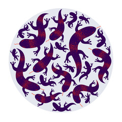 Lizards round composition in a circle vector design illustration, horror and disgusting creatures.