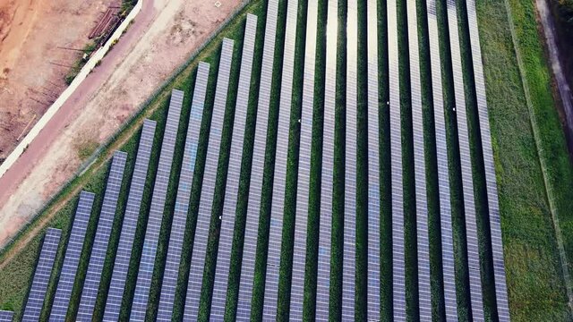 Bird's Eye View Of Solar Panels In Utby, Gothenburg, Sweden - drone shot