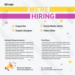 Recruitment advertising template. Recruitment Poster, Job hiring poster, social media, banner, flyer. Digital announcement job vacancies layout