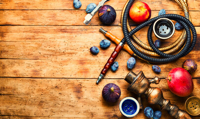 Traditional smoking hookah,space for text