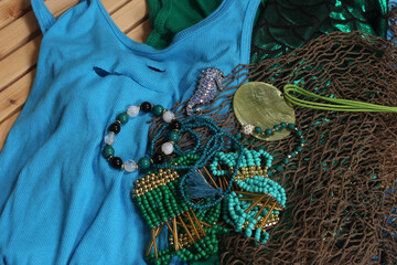 Mermaid Fashion With Jewelry and Fishing Net Close up