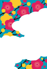 年賀状　デザイン　イラスト　梅　縦構図