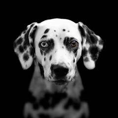 Dalmatian portrait on black background