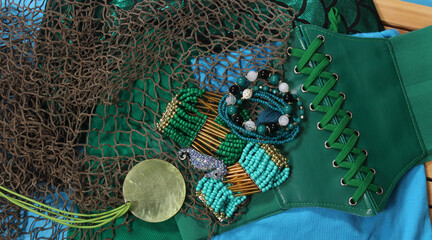 Mermaid Fashion With Jewelry and Fishing Net Close up