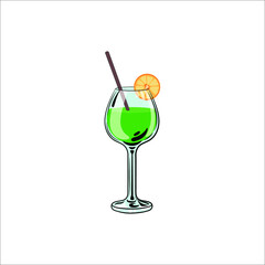 Vector Glass with Green Cocktail Isolated on White Background.