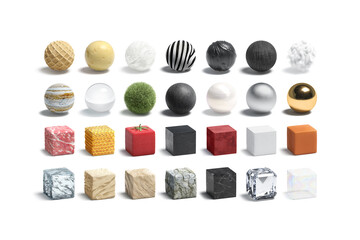 Blank ball and cube different texture surface mockup set