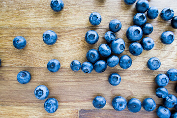 blueberries on a wooden table