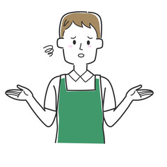 残念そうなエプロンをつけた店員