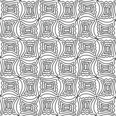 seamless pattern with abstract geometric figures and wavy lines drawn on a white background, black and white vector, tile