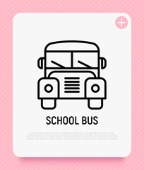 School bus thin line icon. Modern vector illustration of public transport.