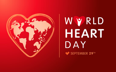 World Heart day with earth in heart. Globe in form heart vector Illustration background for world heart day concept banner or poster