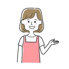 ご案内をしているエプロンを着たママ