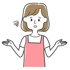 がっかりしているエプロンを着ている主婦