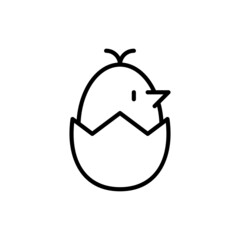 Cute chick in egg thin line icon. Modern vector illustration.