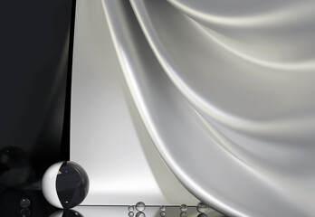 3D rendering white black balls with light drape