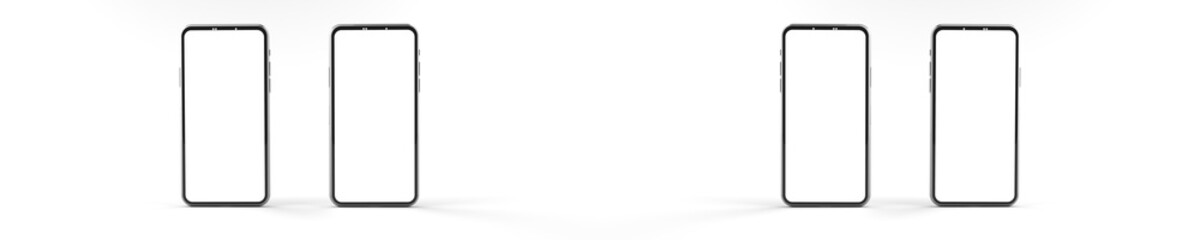 3D rendering of mockups Smartphones white screen on white floor, Mobile phone lay down on the ground. Smartphones white screen can be used for commercial advertising, Isolated on white background.