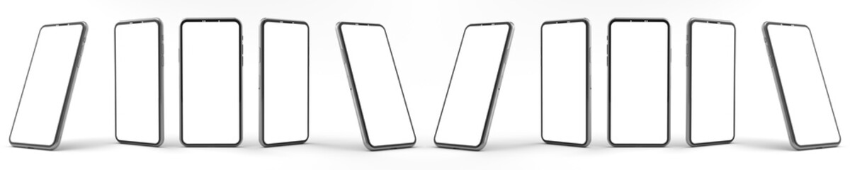 3D rendering of mockups Smartphones white screen on white floor, Mobile phone lay down on the ground. Smartphones white screen can be used for commercial advertising, Isolated on white background.