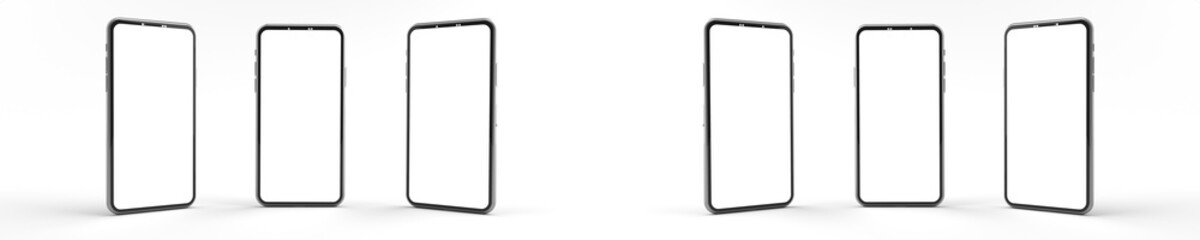 3D rendering of mockups Smartphones white screen on white floor, Mobile phone lay down on the ground. Smartphones white screen can be used for commercial advertising, Isolated on white background.