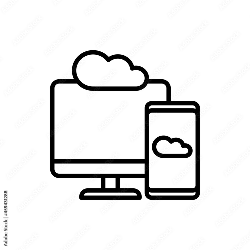 Poster cloud computing thin line icon, smartphone sync with desktop. modern vector illustration.