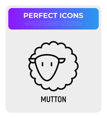 Cartoon sheep thin line icon, mutton. Modern vector illustration.
