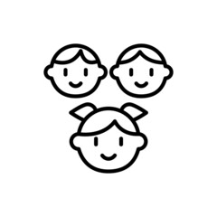 Happy smiling kids thin line icon, girl with tails and two boys. Modern vector illustration.