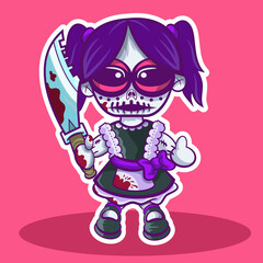 Evil terrifying doll with a knife in hand.
vector illustrator 8, eps format, grouped in layer and can be changed colors.