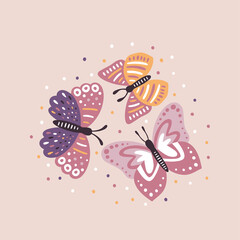 Cute butterflies print of illustrations. Botany art print.