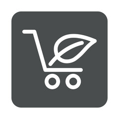 Logotipo con silueta de carrito de la compra con hoja de planta con lineas en cuadrado color gris