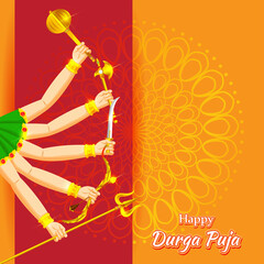 illustration of Goddess Durga Face in Happy Durga Puja Subh Navratri abstract background with text Durga puja