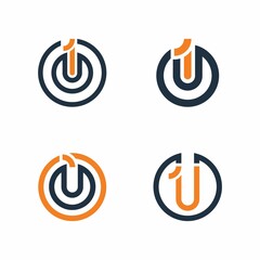 Set Unique Logo Combine Shape Number One, 1 Logo, Letter U, Letter O, Illustration Template Design