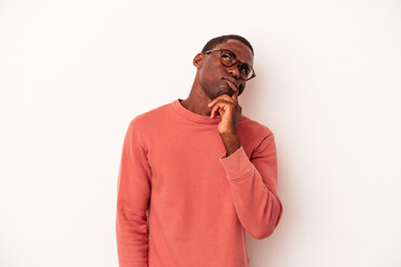 Young African American man isolated on white background crying, unhappy with something, agony and confusion concept.