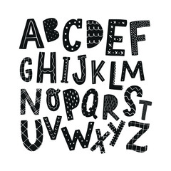 hand drawn nursery room alphabet in scandinavian style for prints, posters, cards, education, etc. EPS 10